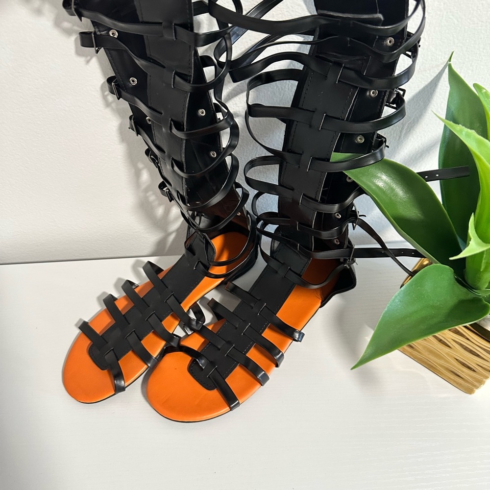 Black and Orange Gladiator Sandals